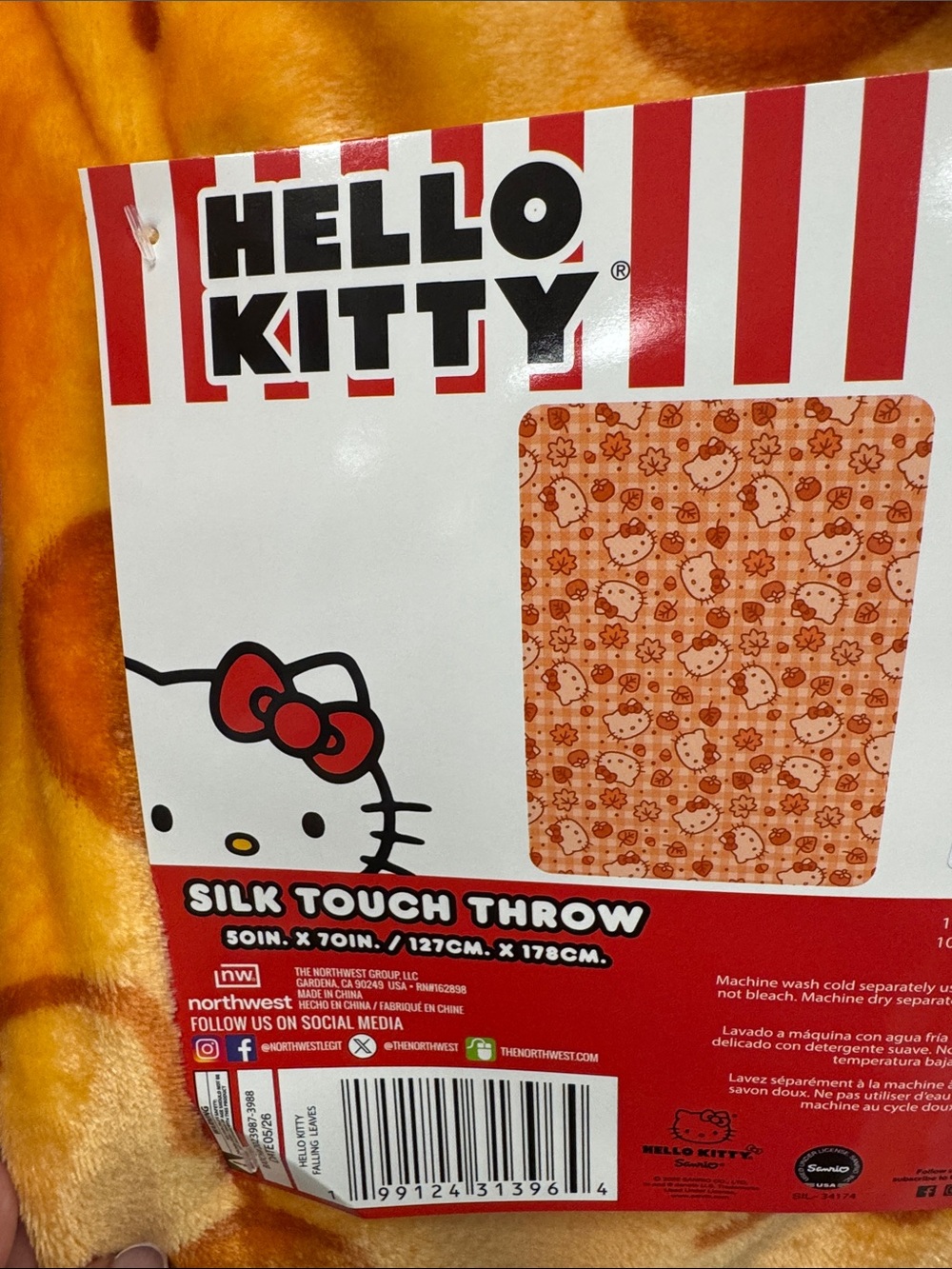 Hello Kitty Orange and Red Silk Touch Throw Blanket